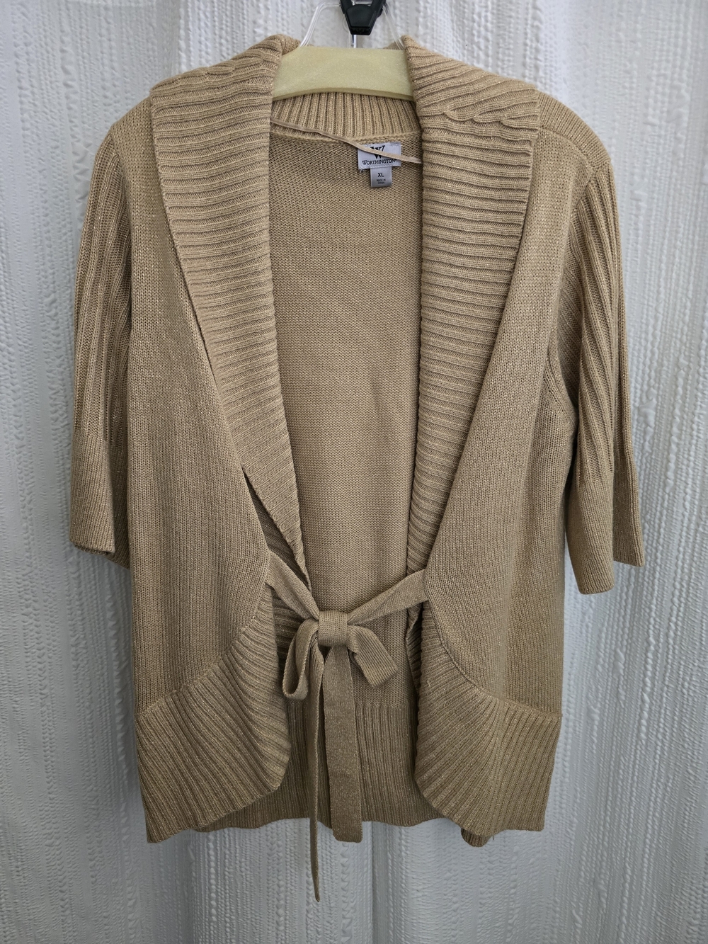 Womens XL Worthington Camel Tie-Front Short Sleeve Cardigan